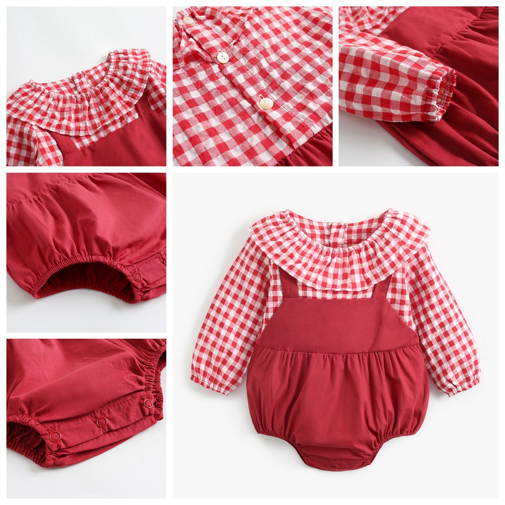 Áo Liền Quần Họa Tiết Caro Cho Bé Gái Sơ Sinh