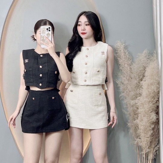 Set váy nữ áo croptop mix chân váy uzzang I Trần Hân Shop 4012419
