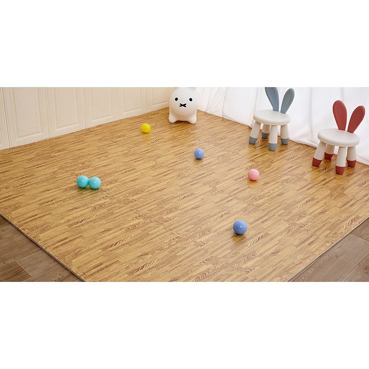 Thảm xốp ghép lót sàn màu vân gỗ, màu đỏ, hình thú kích thước 60*60cm