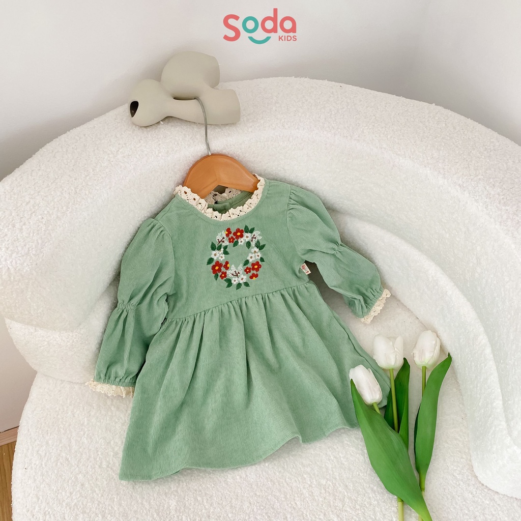 (Hàng thiết kế) Váy nhung chun tay thêu hoa