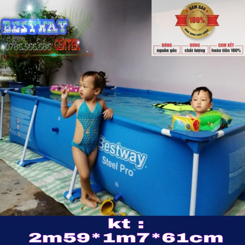 (HOT)Bể bơi khung kim loại betsway 2.59mx 1.70mx 61cm-56403,Bể Bơi Lắp Ghép, Bể Bơi Gia Đình, Bể Phao, Bể Bơm Hơi
