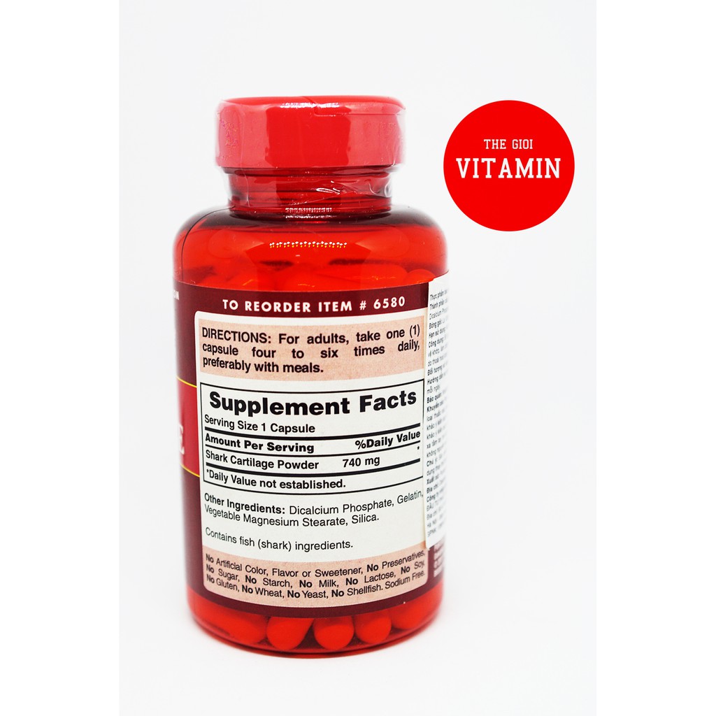 Viên uống sụn vi cá mập giảm đau khớp, bổ sung Chondroitin tăng cường dịch khớp Puritans Shark Cartilage 740mg 100 viên