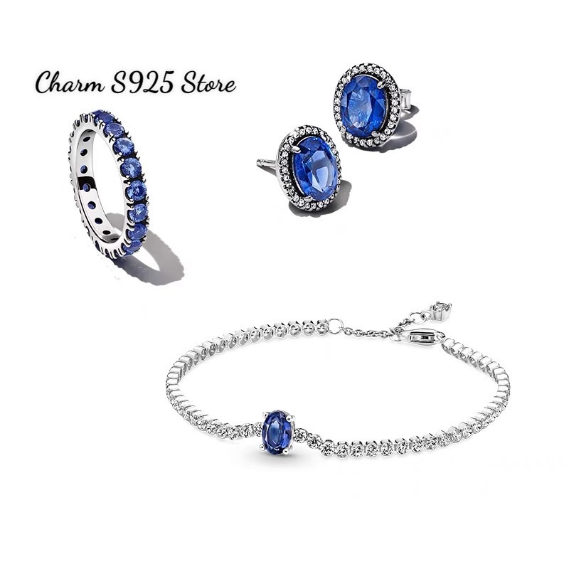 NHẪN ĐEO TAY PAN ALE TRÒN ĐÍNH ĐÁ XANH BẠC S925 CAO CẤP
