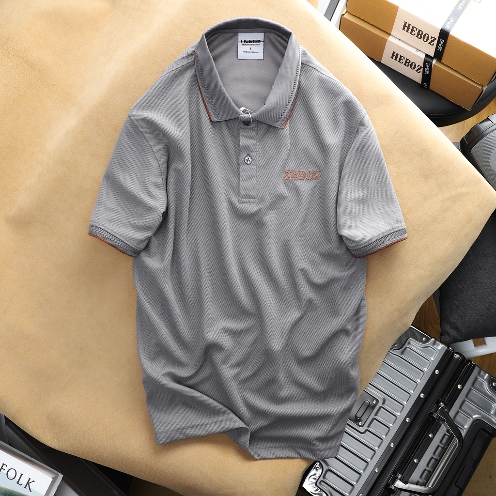 Áo thun nam có cổ, áo polo nam vải cotton cá sấu orange line HEBOZ - DARK GREY - 00001182
