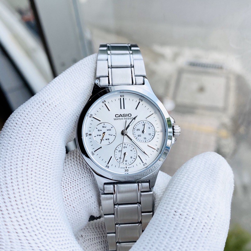 Đồng hồ Nam Casio MTP-V300D-7AUDF, đồng hồ chính hãng, dây bạc mặt trắng, 6 kim