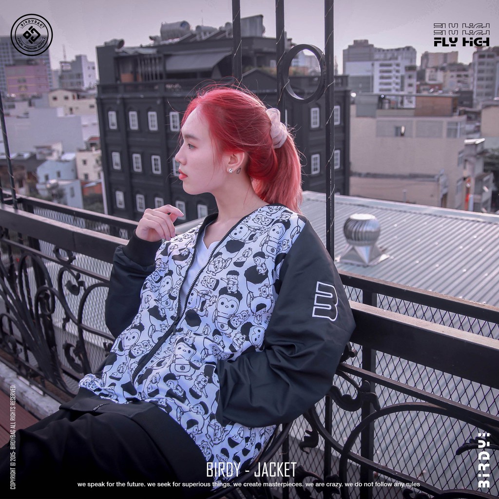 Áo khoác thời trang nam nữ Birdybag varsity bomber pattern penguin