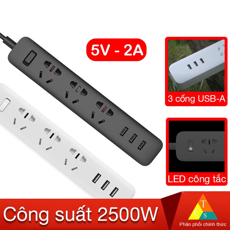Ổ điện Power Strip Trắng 3 ổ cắm, 3cổng