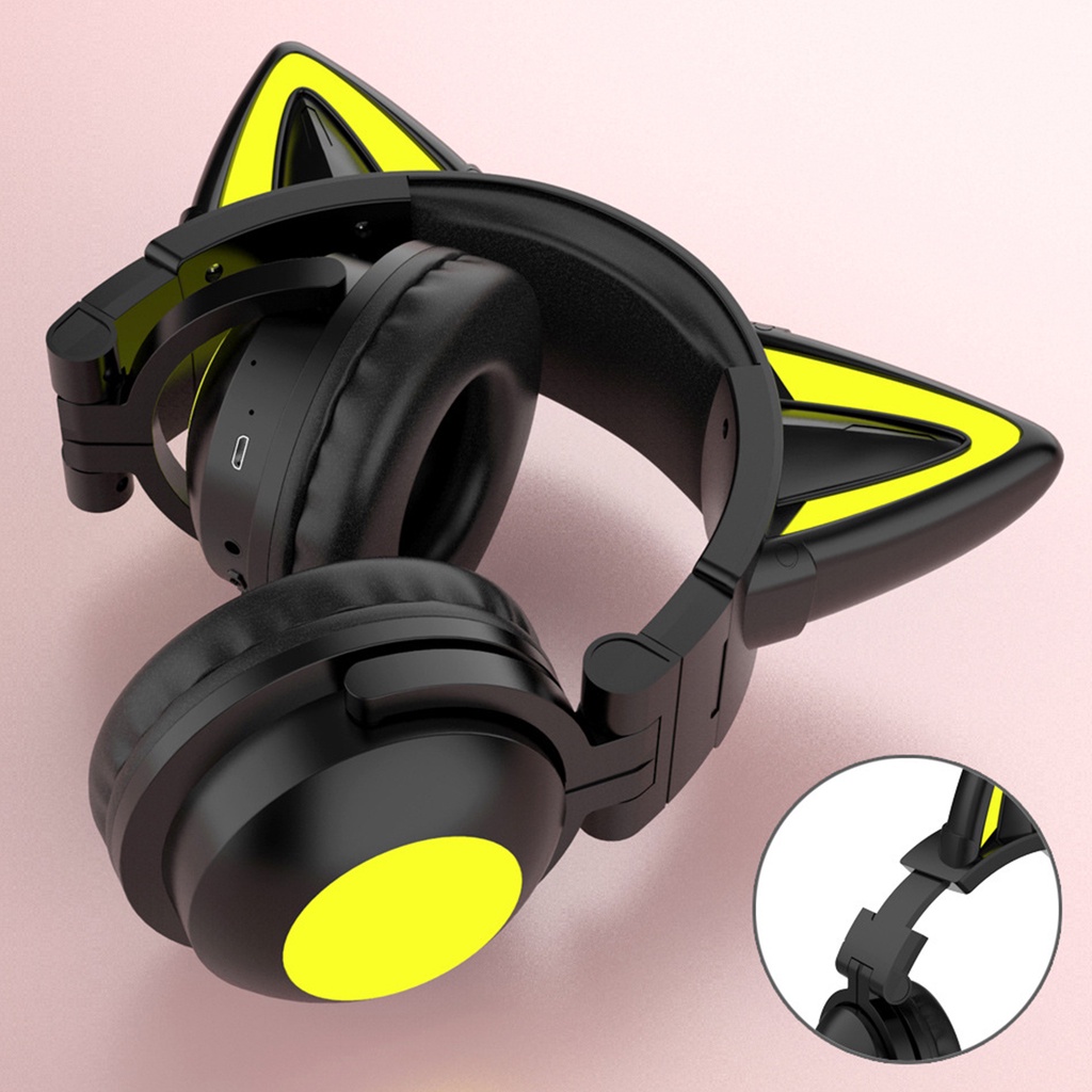 Tai nghe chơi game không dây hình tai mèo phát sáng nhiều màu tiện dụng cho điện thoại