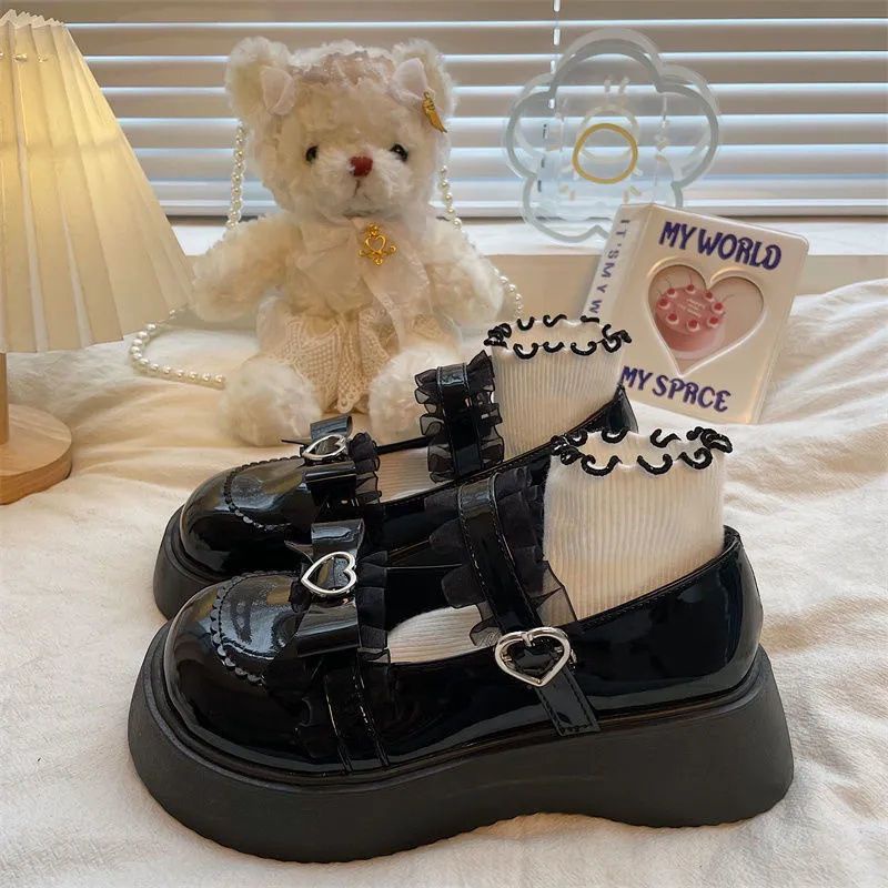 Giày Mary Jane Da Đế Dày Viền Ren Phong Cách Lolita Mới 2022 Cho Nữ