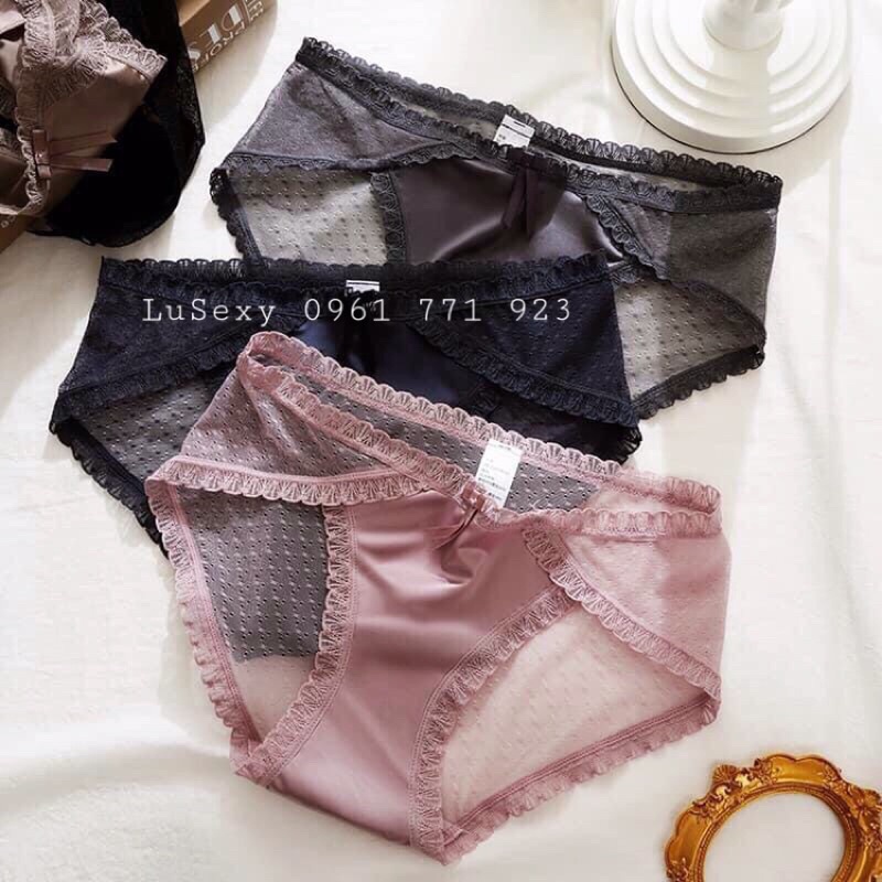 QUẦN LÓT NỮ SEXY CAO CẤP - Quần lót ren phối lụa sang chảnh màu hồng, đen, nâu, xám | BigBuy360 - bigbuy360.vn