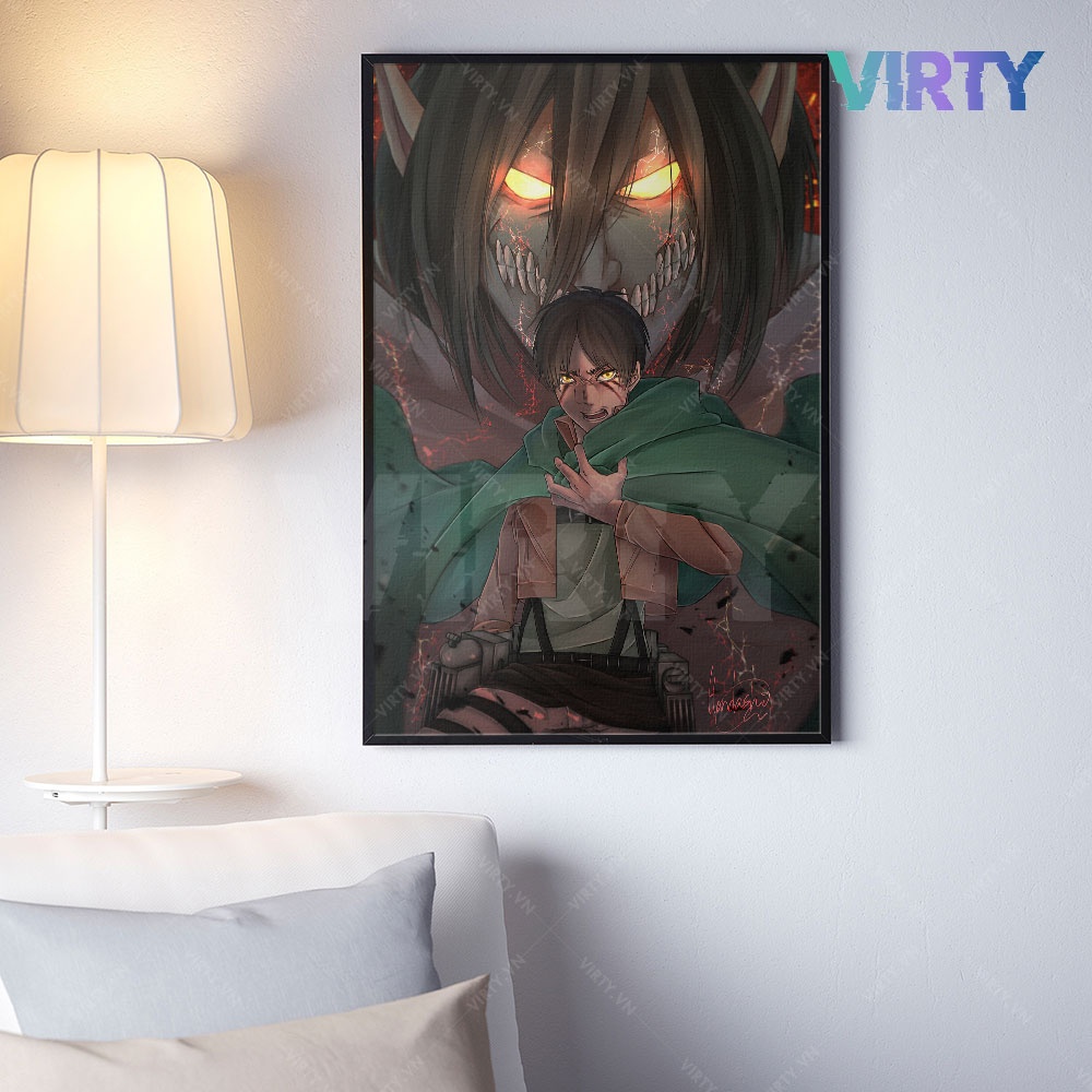 Tranh treo tường anime ATTACK ON TITAN kèm khung composite VIRTY Tranh Canvas decor phòng ngủ, phòng làm việc