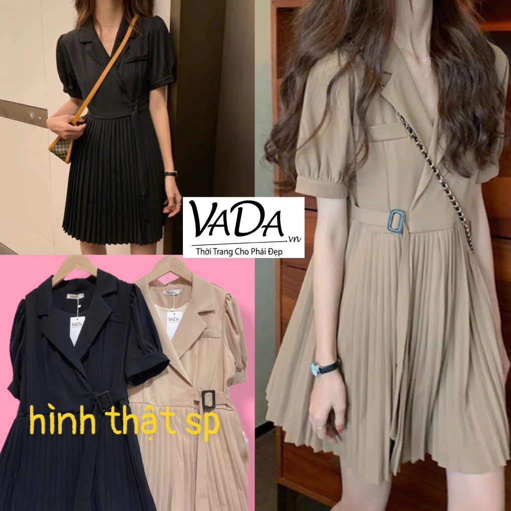 Đầm Suông Cổ Vest tùng đắp chéo dập ly công sở,tiểu thư, đi tiệc,thanh lịch sang trọng - Thời Trang VADA - (Đ379)