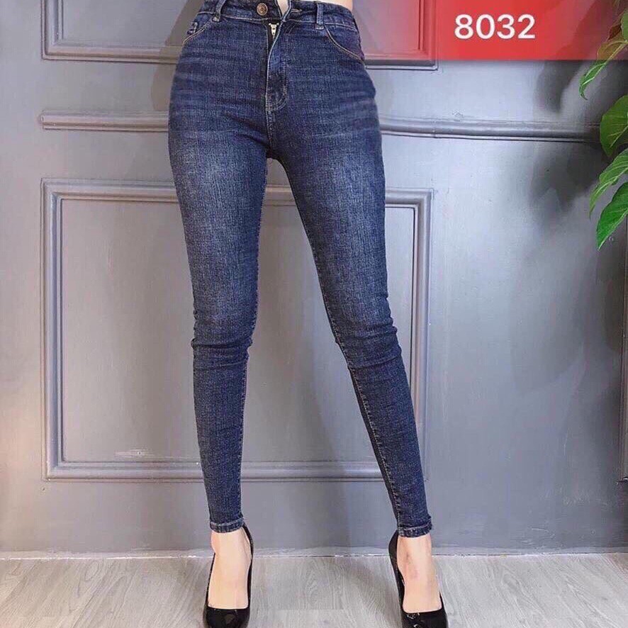 Quần jean nữ lưng cao, jean nữ màu xanh cao cấp MS996