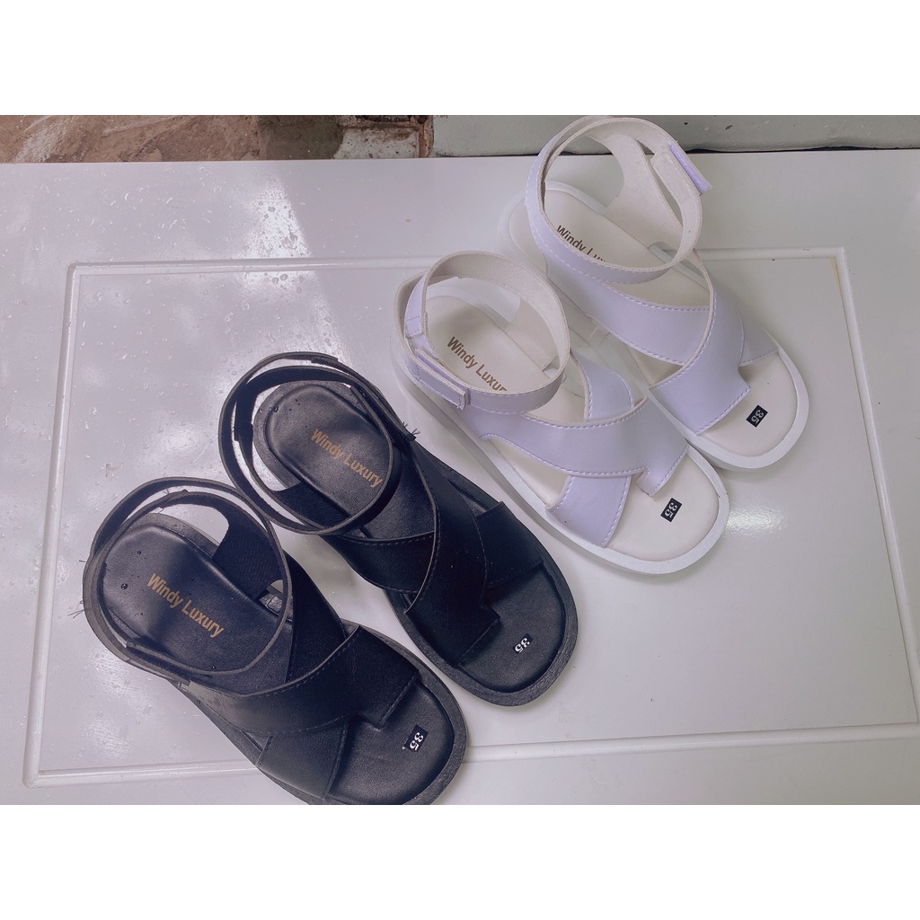 Sandal nữ xỏ ngón đế bằng 3cm, quai da đi học/ đi làm/ đi chơi - dép quai hậu-1000038