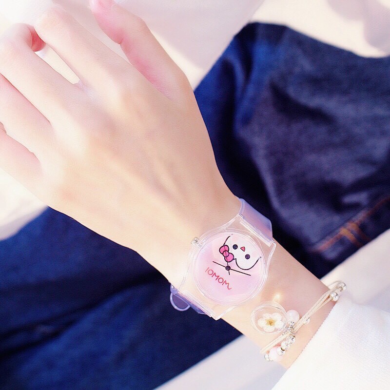 Đồng hồ nữ Candycat mèo kitty dây trong suốt 3 màu xinh xắn