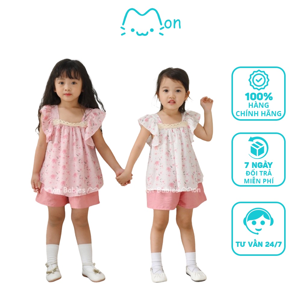 Quần áo bé gái 1-6 tuổi chất đũi tằm họa tiết voi con MonBabies VL74 - Bộ cộc tay bé gái thời trang cao cấp chính hãng