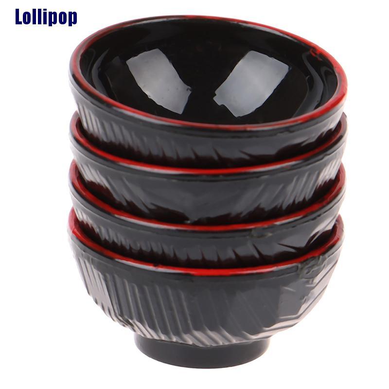 Set 4 mô hình bát bằng nhựa màu đen trang trí nhà búp bê tỉ lệ 1:12