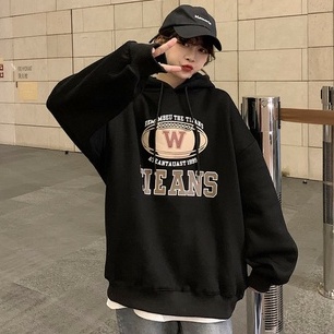 Áo hoodie ZHELIHANGFEI tay dài form rộng họa tiết in theo phong cách preppy dễ phối đồ tùy chọn màu sắc