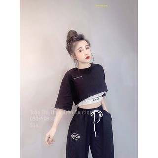 Sét áo croptop in dòng chữ nhỏ chất lừ TTSLA0142