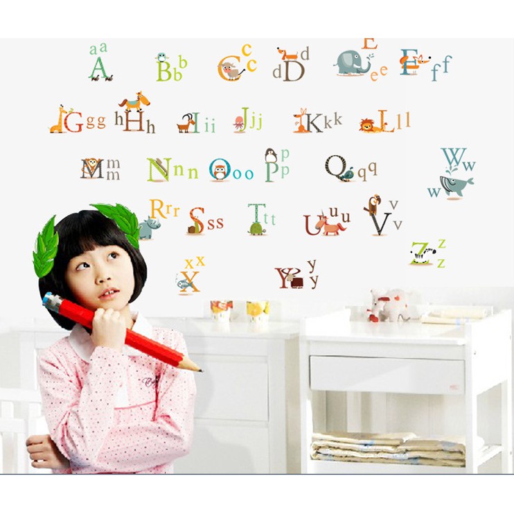 Decal trang trí Bảng Chữ Cái hình Thú Tinh nghịch cho Trẻ