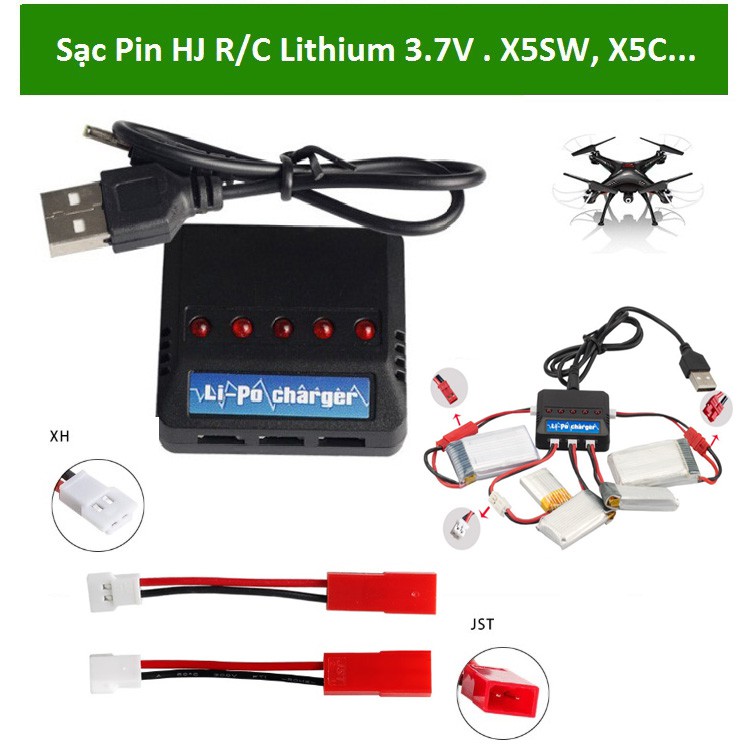 Sạc Pin Flycam  Đa Năng Lithium HJ R / C 3.7 V Cho Mọi Chân Sạc + Tặng Bộ Dây Chuyển Đổi 2 Đầu