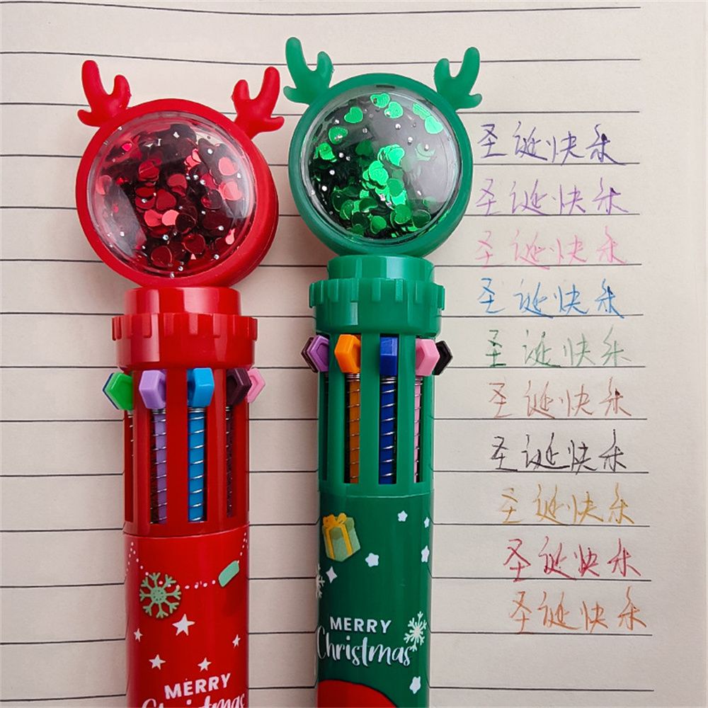 Bút bi hình ông già nô-en/ tuần lộc hoạt hình nhiều màu sắc 10 màu có thể thu gọn