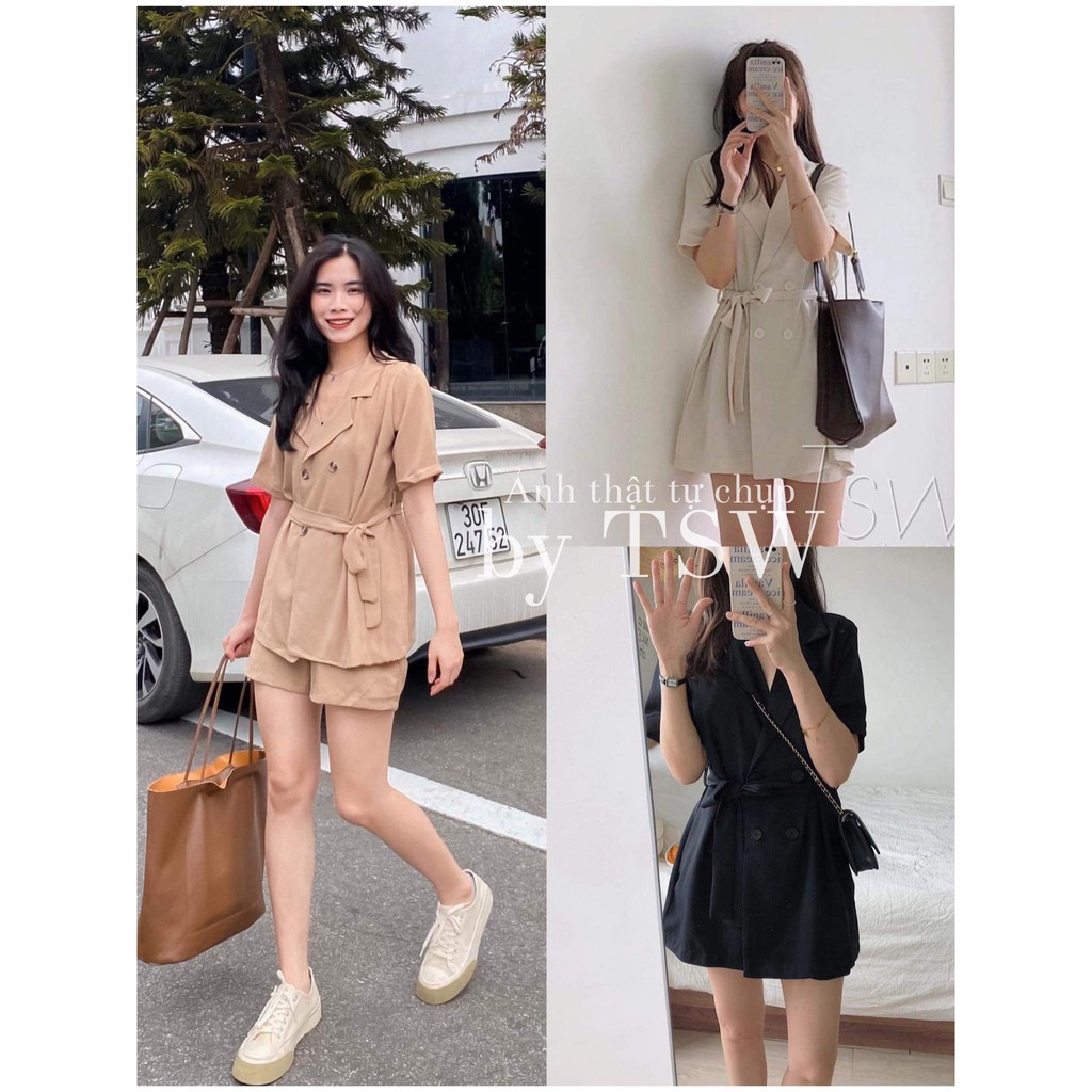 Set áo blazer kèm quần short thắt eo (Ảnh thật)