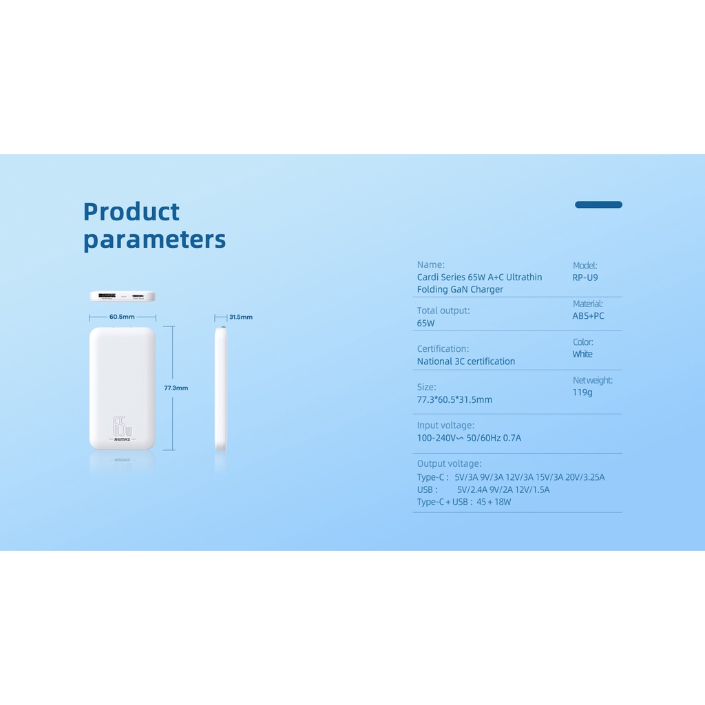 Củ sạc nhanh REMAX RP-U9 65w GaN chính hãng REMAX - Bảo hành 12 tháng 1 đổi 1