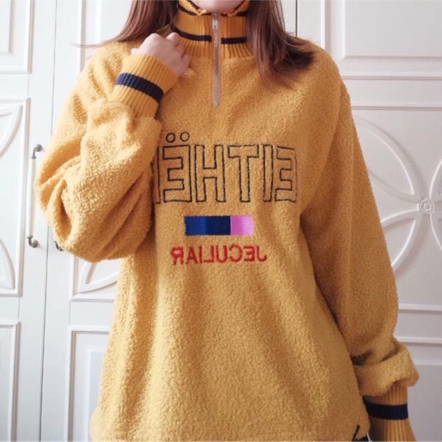 Áo hoodie nỉ lông kéo khoá cổ thêu chữ mùa đông phong cách Hàn Quốc chuẩn hàng Quảng Châu loại 1