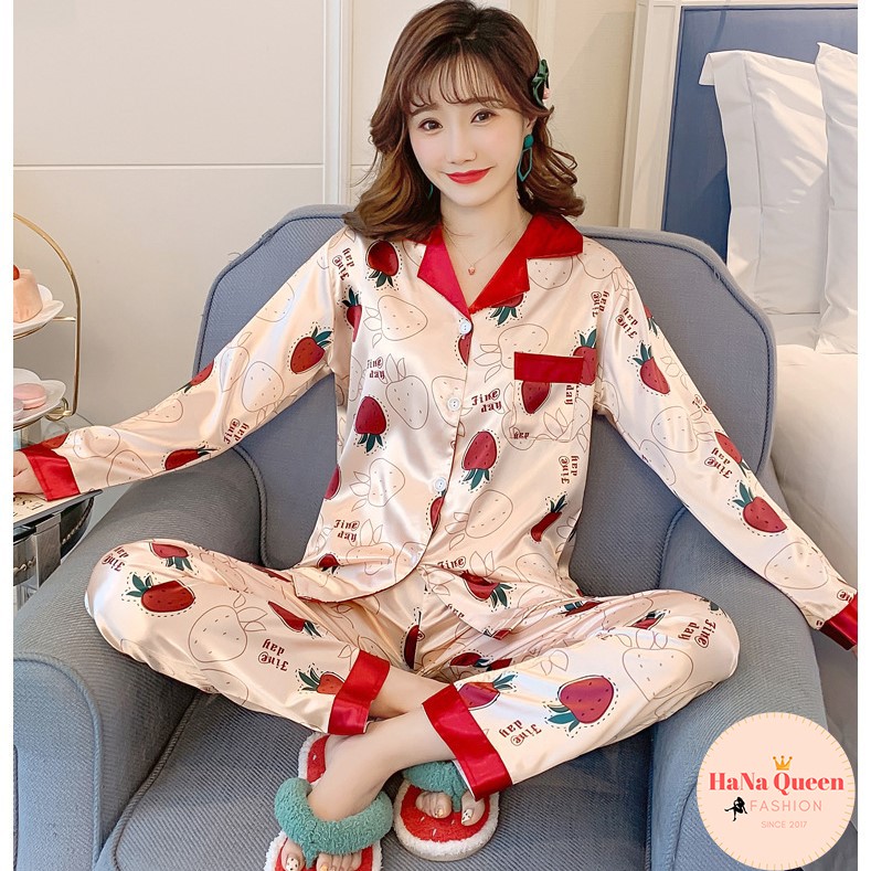 [Xả Kho] Bộ đồ ngủ Pijama lụa nữ dài tay cực xinh