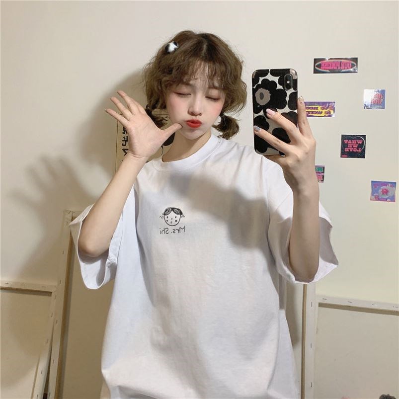 Áo thun tay lỡ.Hình Cô gái Mrs Shi dễ thương. CoolZ phông Unisex nam nữ Cotton oversize form rộng CZ509