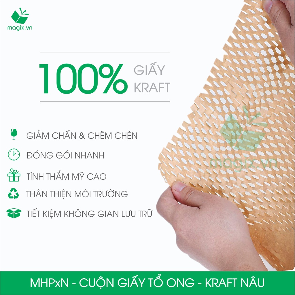 CUỘN GIẤY KRAFT TỔ ONG MÀU NÂU CHỐNG SỐC THAY THẾ BÓNG KHÍ XỐP HƠI ĐÓNG HÀNG