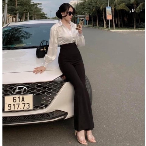 Quần ống loe nữ cạp cao siêu tôn dáng chất tuyết mưa quần legging nữ ống rộng