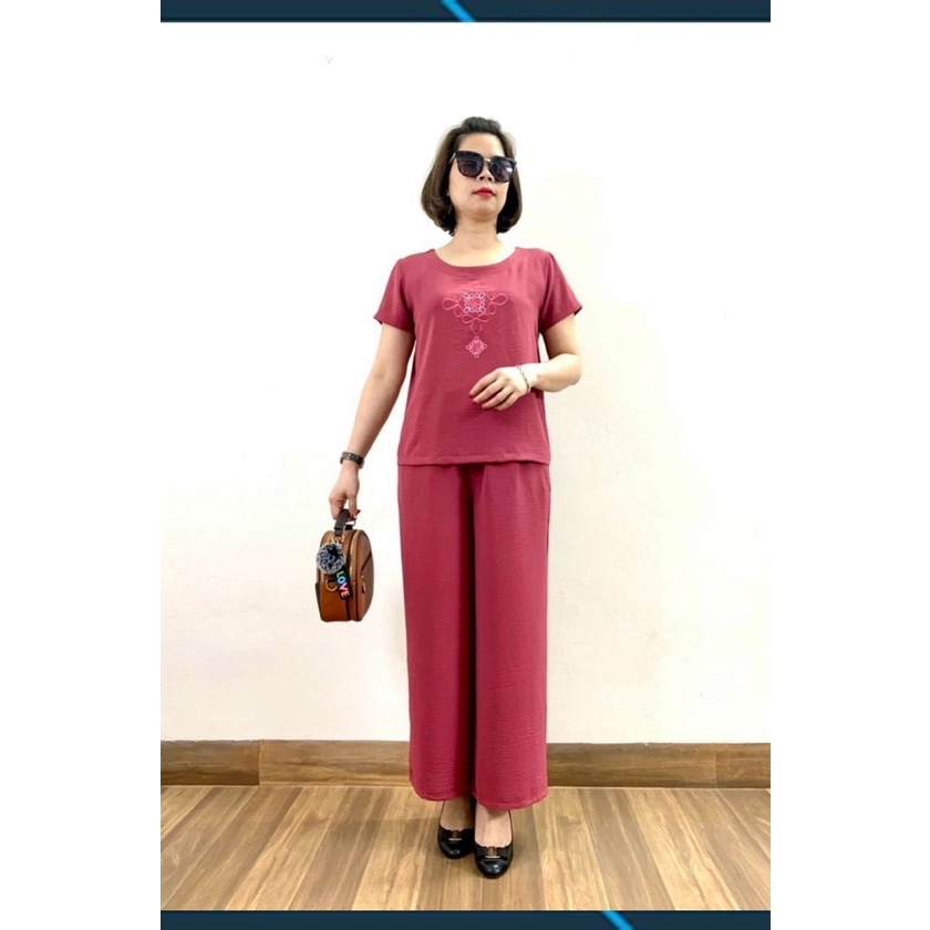 Bộ Đũi Trung Niên Nữ Cộc Tay Quần Dài - Thời Trang Trung Niên Đẹp