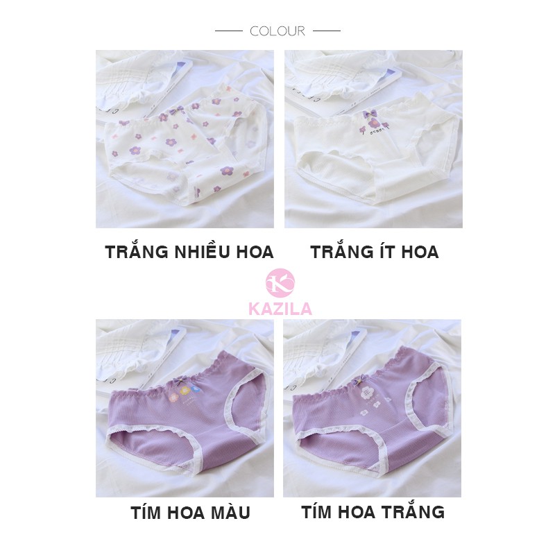 Quần lót nữ hoa trắng tím dễ thương, quần lót cotton xuất Nhật Kazila QLH74