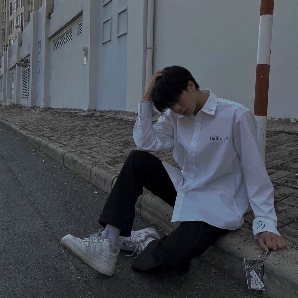 Áo Sơ Mi Tay Dài Trắng Local Brand Sad.boi Unisex Nam Nữ Full Mạc