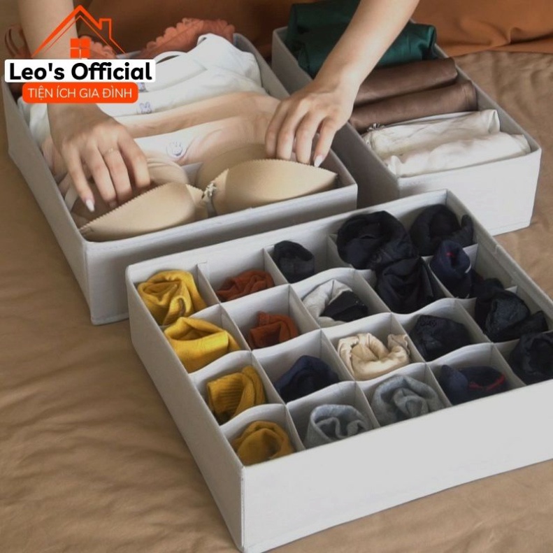 Hộp đựng quần áo chia ngăn bằng vải tiện lợi, khay túi vải đựng đồ 7, 9 ngăn cỡ lớn tiện dụng Leos Official