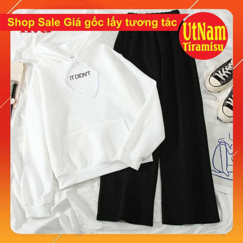 SÉT ĐỒ NỮ SÉT TRANG PHỤC ÁO HOODIE nỉ Didn't + Quần ống rộng unisex giá rẻ
