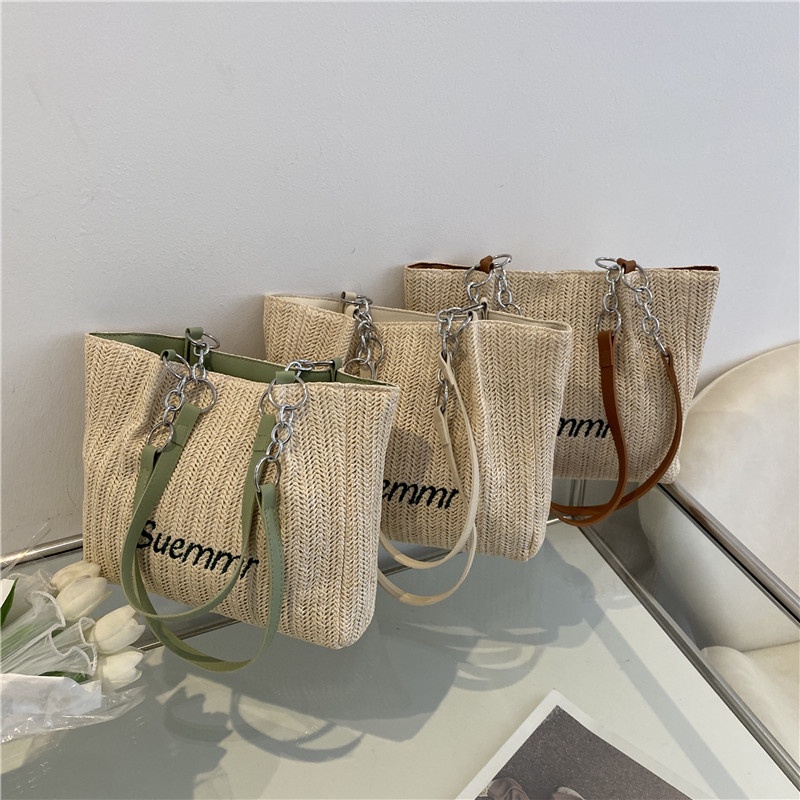 Túi Xách Đan Cói Cỡ Lớn Thiết Kế Mới Thời Trang Theo Phong Cách Âu Mỹ Cho Nữ