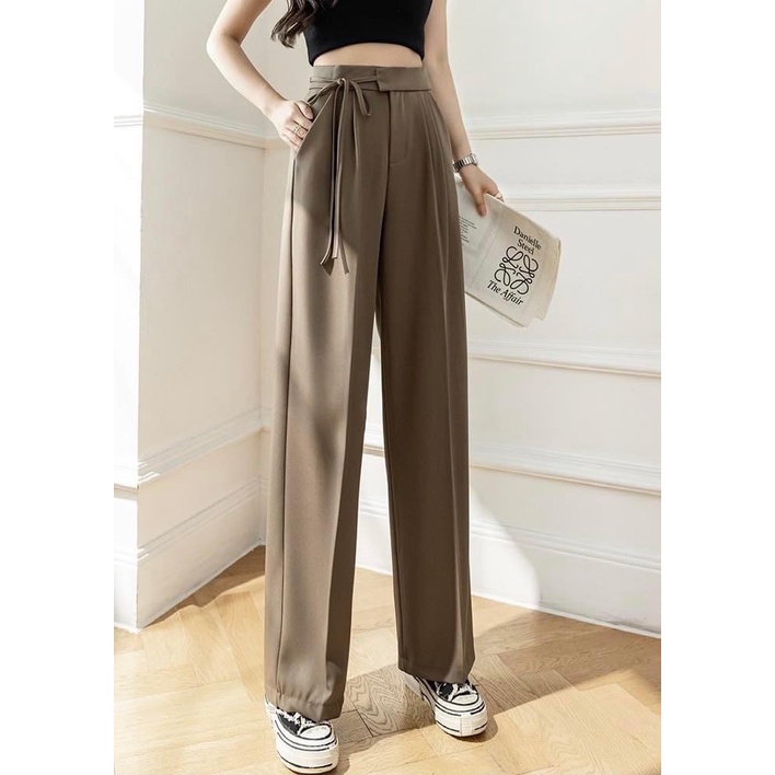 Quần ống Rộng Nữ Lưng Cao Quần ống Suông Thắt Nơ Phong Cách Hàn Quốc Siêu Xinh MA25