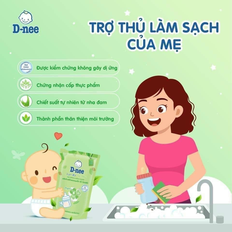 Nước rửa bình sữa DNEE CẶP CHAI 600ml + TÚI 550ml Thái Lan cho bé