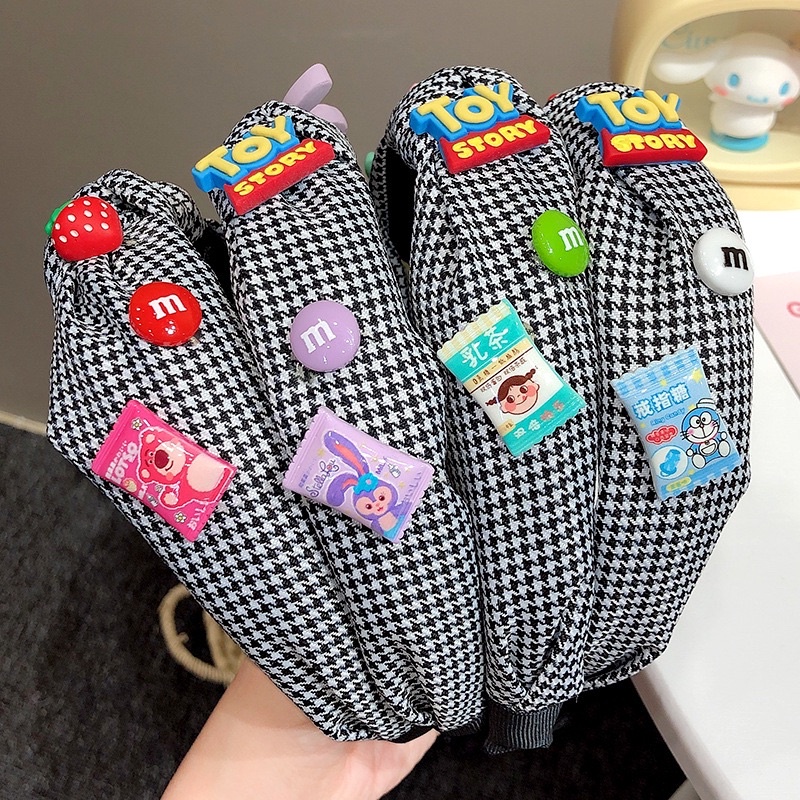Bờm băng đô kẻ caro bản to cho bé gái hình các nhân vật hoạt hình ngộ nghĩnh đáng yêu!