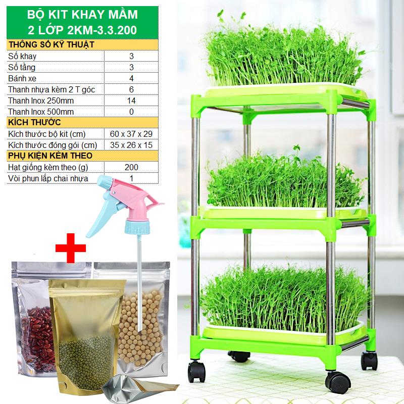 Bộ kit Khay trồng rau mầm thủy canh chuyên dụng TKM-3.3, Khay, Giá đỡ, Vòi xịt, Hạt giống