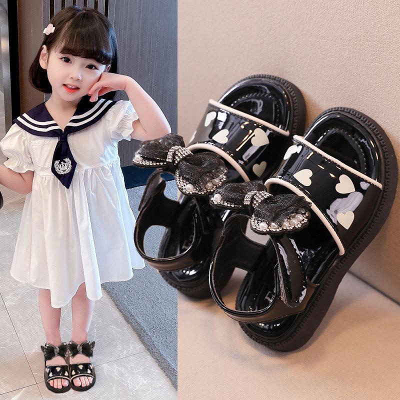 SALE Giày Sandal Nơ Đá Quai Tim Xinh Xắn Phong Cách Hàn Quốc Xinh Xắn Cho Bé