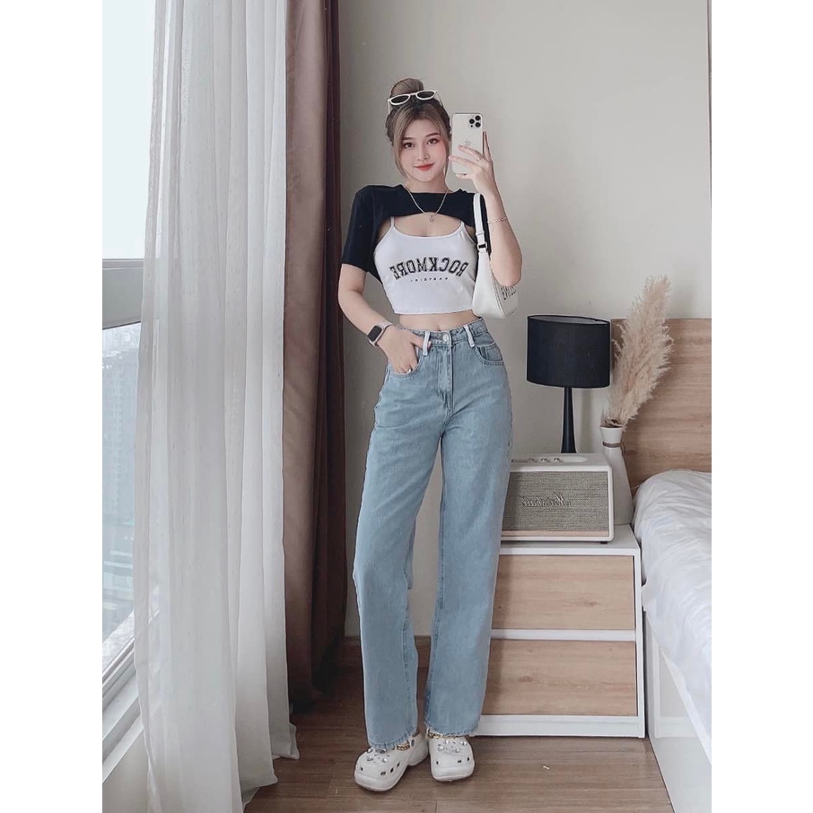 [ORDM3532] QUẦN JEANS ỐNG RỘNG NỮ LƯNG CAO MẠC TRẮNG ĐĨA TRẮNG MÀU XANH NHẠT LAI CUỐN MỀM MỊN DÀY DẶN TÔN DÁNG NITIQC