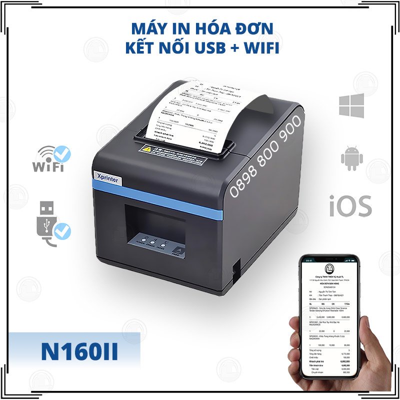 Máy in bill, hóa đơn nhiệt khổ K80 Xprinter XP-N160ii WIFI