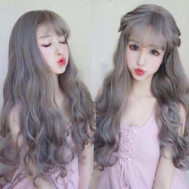Tóc giả nguyên đầu ❤️❤️ FREESHIP ❤️❤️ nguyên đầu xoăn xám khói
