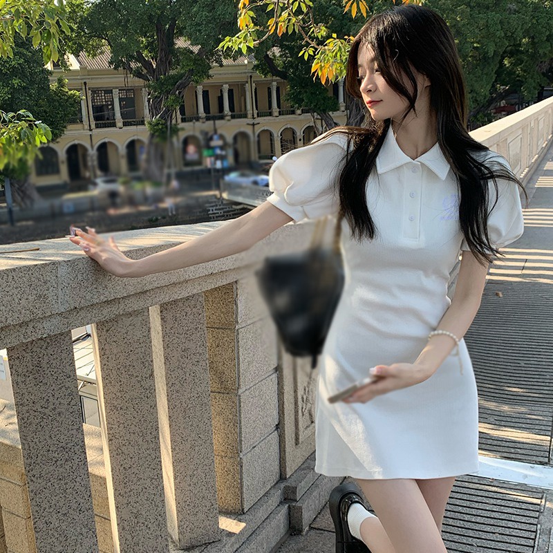 Đầm Tay Ngắn Màu Trơn Dáng Ôm Thời Trang Mùa Hè Hàn Quốc Cho Nữ