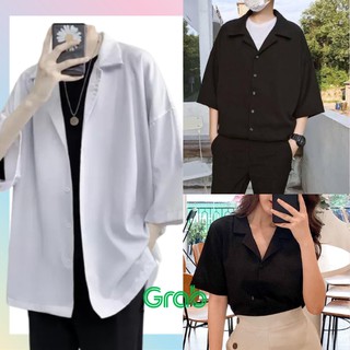 Áo Sơ Mi Lụa Cổ Vest ,Sơ Mi Rộng Thời Trang Cổ 2 Ve UNISEX Nam Và Nữ Tay Ngắn Chuẩn Form Hàn Quốc, Vải Mềm Mịn SMNV01