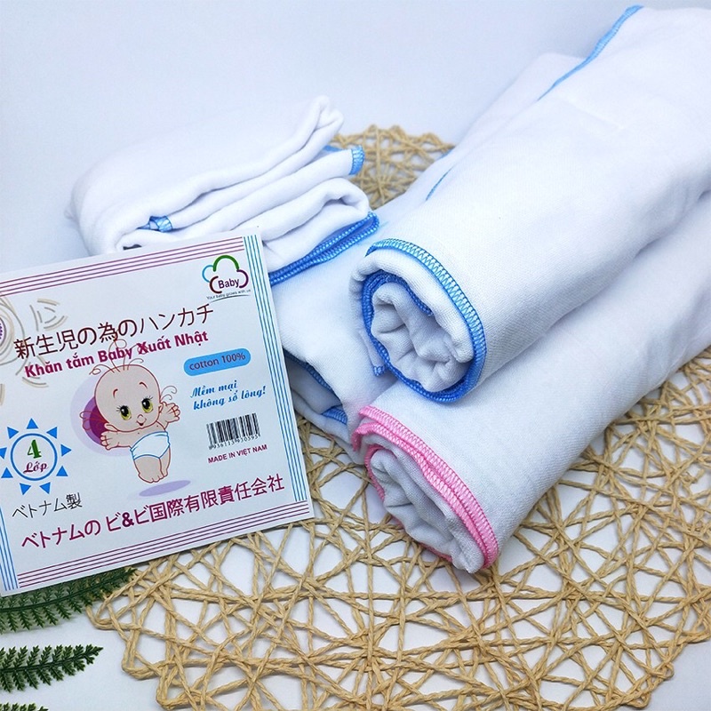 (4 Lớp) Khăn Tắm Xô Trắng Khăn Xô Đa Năng Baby Xuất Nhật 4 Lớp Cho Bé Mềm, Thấm Hút, Không Bai, Không Xù